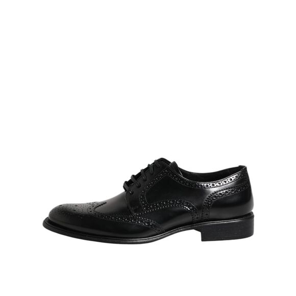 Dolce & Gabbana Black Leather Derby Wingtip Formal Men's Shoes